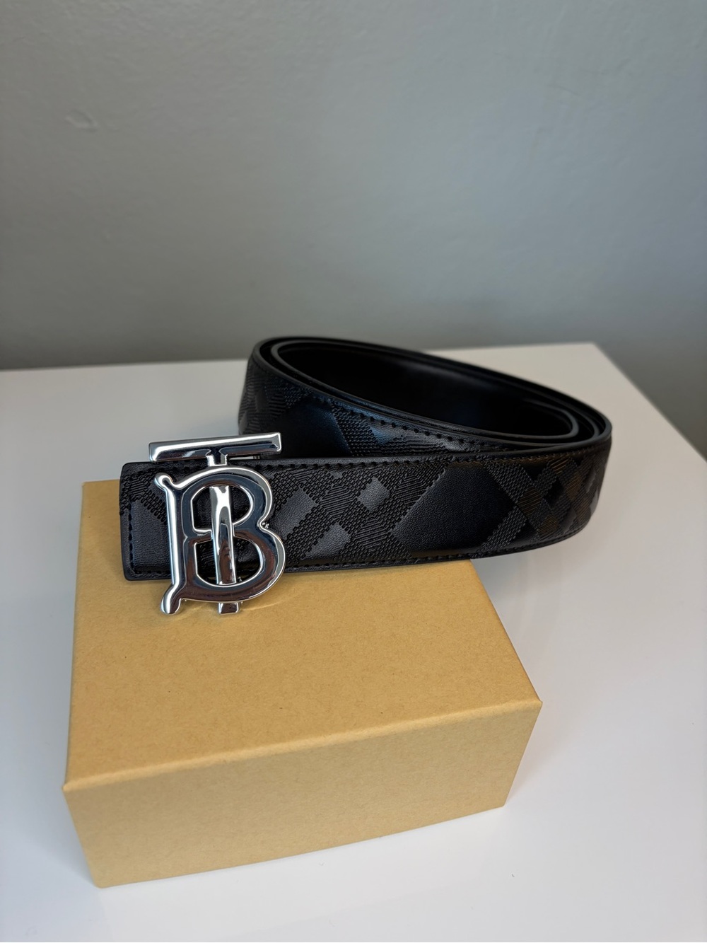 Mens Black TB Genuine Leather Belt Fits Waist 40-41